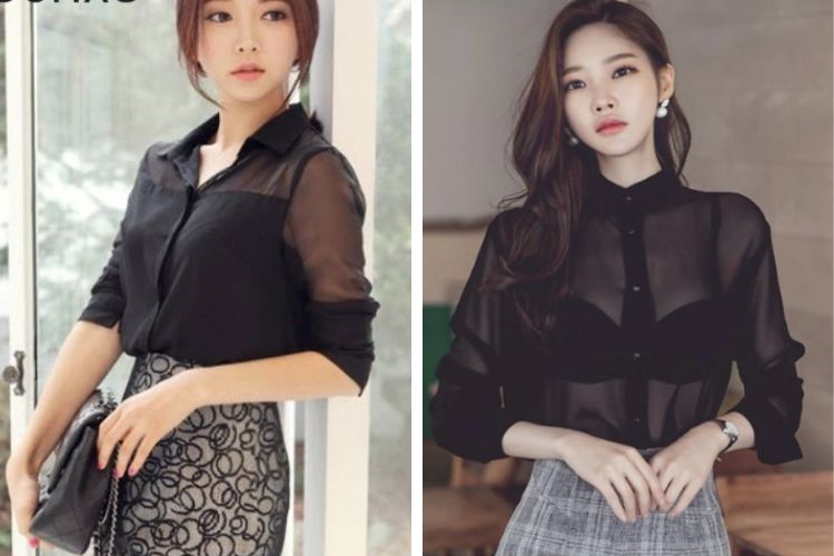 Áo sơ mi bằng vải voan màu đen ao so mi bang vai voan mau den